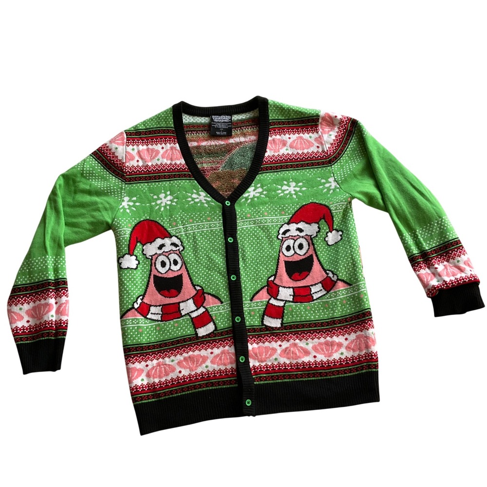 SpongeBob SquarePants Patrick Star Cardigan Unisex Large Green Christmas Sweater